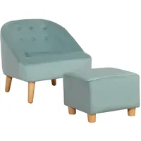 Homcom Kindersessel Kindersofa mit Fußhocker Kindercouch ab 3 Jahren Kindermöbel Kinderzimmer Samtoptik Eukalyptusholz Grün 51 x 51 x 50 cm