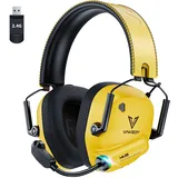 Vakedy Gaming Headset Wireless für PC,PS4,PS5,Mac,Switch, 2,4GHz USB Gaming Headset mit Mikrofon, Bluetooth Gaming Headset,50mm Treiber,50 Stunden Akkulaufzeit,niedrige Latenz,leicht (Gelb)