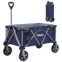 Ohuhu Bollerwagen XL Bollerwagen Faltbar 150L 100kg Belastbarkeit, Faltbar,Langlebig,Verstellbarer Griff,Zusammenklappbar blau|grau