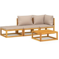 vidaXL 4-tlg. Garten-Lounge-Set mit Taupe Kissen Massivholz