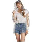 Frauen klar Regenmantel Eva wasserdichte Regenjacke Mantel mit Abnehmbarer Kapuze (Transparent, L) - L