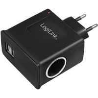 Logilink Steckdosenadapter, 2x USB-Port 1A max. (5W) + 1x Zigarettenanzünder Buchse 1A max (12W)