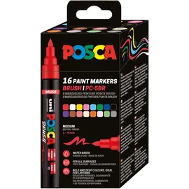 Posca Marker Brush Pen Set 16 St. mehrfarbig
