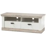 furn.design TV-Lowboard in weiß und Oslo Pinie Landhaus TV-Unterteil Fernsehtisch Fernseherunterschrank TV-Board Landhaus Stil 134 x 51 cm Rovola