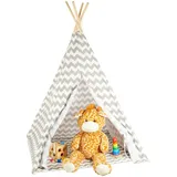 Relaxdays Tipi Zelt Kinder Weiß-grau