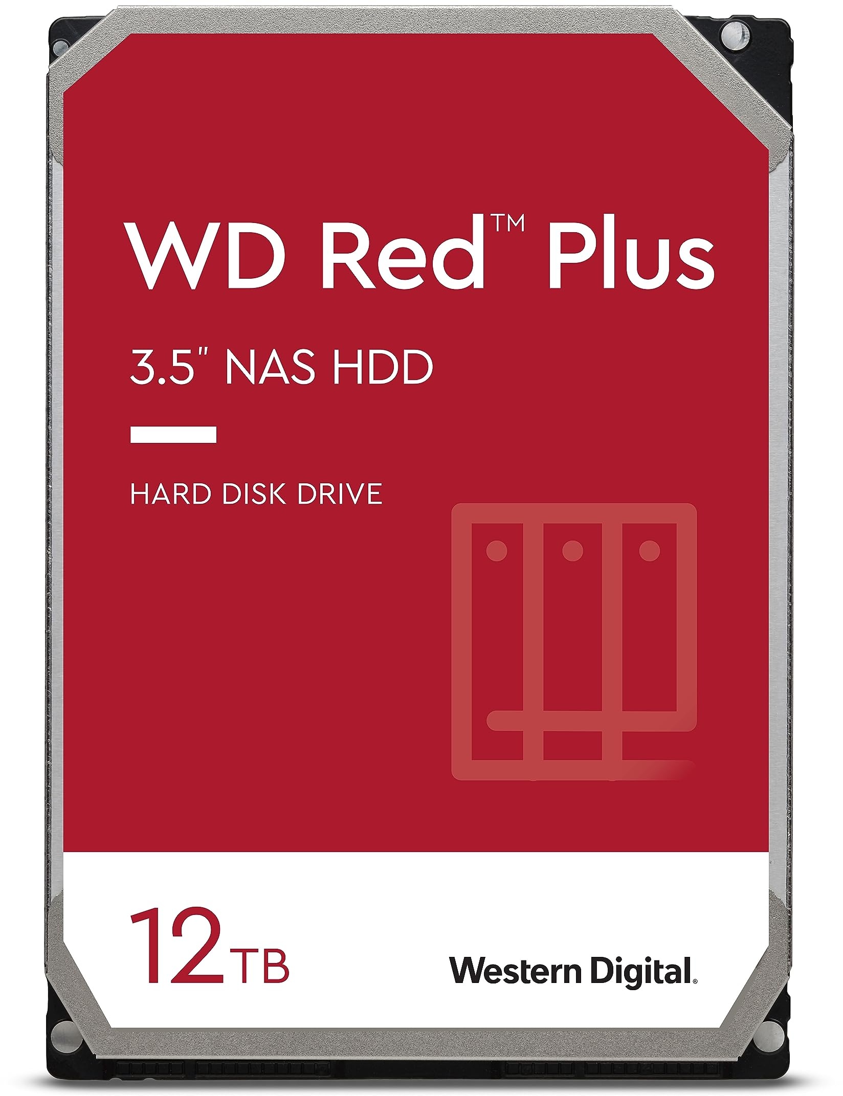 WD Red Plus interne Festplatte NAS 12 TB (3,5 Zoll, Workload-Rate 180 TB/Jahr, 7.200 U/min, 256 MB Cache, 196 MB/s Übertragungsrate, NASware-Firmware für Kompatibilität, 8 Bays) Rot