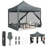 COBIZI Pavillon 3x3,Faltpavillon 3x3 Wasserdicht Stabil,Pavillon Faltbar Anti-UV mit Mesh-Seitenwände,Pavillion für Camping Events, Partyzelt Gartenzelt mit Tragetasche(3 mal 3m Grau)