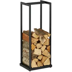 Relaxdays Kaminholzregal, Metall, Brennholzregal hoch, für Feuerholz, Stapelholz, Brennholz, HBT: 95x37x30 cm, schwarz