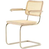 Thonet - JS. THONET a personal Interpretation by Jil Sander S 64 V Nordic Armlehnstuhl, Nickelsilver / Eiche weiß pigmentiert / Rohrgeflecht mit Kunststoffstützgewebe