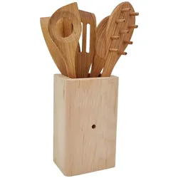 Erst-Holz sechsteiliges Küchenset aus Zirbenholz und Kirschbaumholz mit Gefäß, 40.10-028