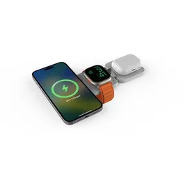 CubeNest 3in1 Faltbares Magnetisches Kabelloses Ladegerät E310, Compatible for MagSafe | Kompatibel Für iPhone 12/13/14/15/16, Apple Watch - Weiß