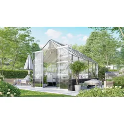 Vitavia Gewächshaus Cassandra 9900 inkl. Sockelmauer - 9,9 m2 -Alu-blank eloxiert-Sockel Basalt