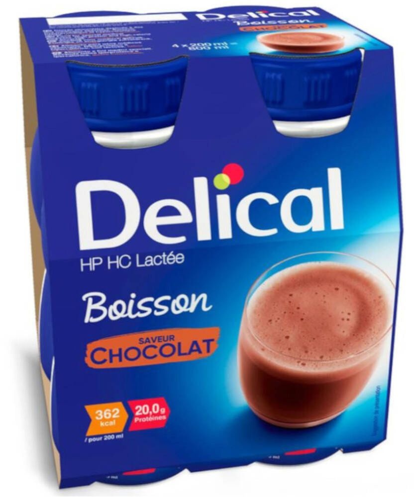Delical Boisson lactée HPHC Chocolat 362 kcal 4x200 ml fluide