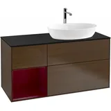 Villeroy & Boch Finion Waschtischunterschrank G802HBGN 120cm, Abdeckplatte black matt, Emotion, Regale Peony matt lacquer, Walnut veneer