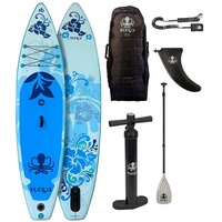 Runga-Boards Inflatable SUP-Board Runga Puaawai AIR 10.6 BLUE Stand Up Paddling SUP iSUP, (Set 3, mit Trolley-Rucksack, doppelhub Pumpe, Carbon/Kunststoff Paddel) Set 3