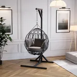QLS Hängesessel Gestell Stahl mit Haken 212 cm Stabil bis 100kg Outdoor Schwarz 11261 - schwarz