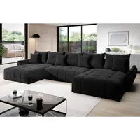 GrainGold Ecksofa U-Form Decor U - Ecksofa mit Schlaffunktion, Bettkasten - Wohnlandschaft, Wohnzimmer Sofa - Eckcouch Schwarz (Monolith 95) - Schwarz