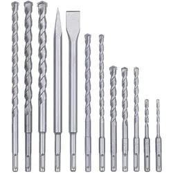 kwb SDS-Plus Hammer Meißel-Set, 12-teiliger Stein-u. Betonbohrer Satz im Kunstoff-Koffer, Bohrer-und Meißelset, groß