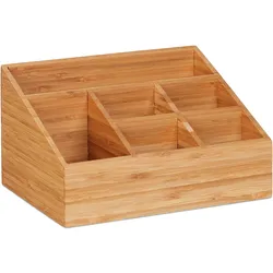 Relaxdays Schreibtisch Organizer, 6 Fächer für Stifte, Notizzettel, Briefe, Büroklammern, Desk Organizer Bambus, natur
