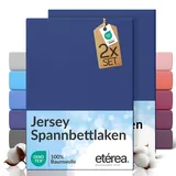 etérea Jersey 2er Set Spannbettlaken 180x200cm - 200x200cm Marine bis 25 cm Höhe - 100% Baumwolle Spannbetttuch Oekotex - Doppelpack Bettlaken 180x200 cm - 200x200 cm - Blau