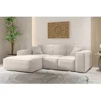 Kaiser Möbel Ecksofa, Eckcouch L form, Wohnzimmer Couch SIENA stoff Poso Beige Ottomane Links - Beige