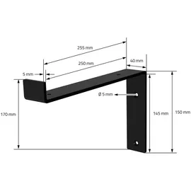 ML-Design 4 Stück Regalhalterung 25x4x14,5 cm Schwarz Metall 10 Zoll L-Form