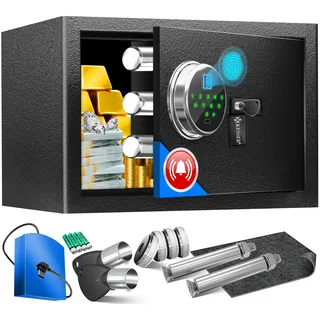 Kesser KESSER® Elektr. Tresor mit Fingerabdruck & Schlüssel Inkl. Notfallakku Elektronischer Safe 3x Doppelbolzenverriegelung Boden Wandtresor Möbeltresor Panzerschrank Zahlenschloss