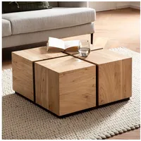 FINEBUY Couchtisch FB100346 (MONOBLOC Akazie Massivholz Quadratisch Cube), Sofatisch Kaffeetisch, Wohnzimmertisch Modern braun