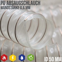 50 mm Absaug Ansaug Spiral Flex Staub Holz Metall Spü¤ne Schlauch Absauganlage - Wandstü¤rke 0,6 mm -