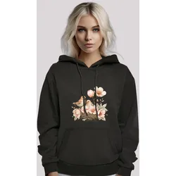 Kapuzenpullover F4NT4STIC "Vogelnest Blumen", Damen, Gr. L, schwarz, Obermaterial: 65% Baumwolle, 35% Polyester, casual, relaxed fit, Langarm, Pullover, Premium Qualität