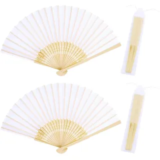 2 Stück Fächer,Handfächer,Faltbare Fächer,Klein Handfächer aus Stoff für eine Abkühlung im Sommer,Chinesischer Fächer for Leistung,Sommer Party,tanzende,Hochzeits,Haus Dekorationen(Weiß)