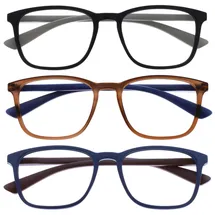 OPULIZE Max Lesebrille 3er Pack - Klassische große rechteckige Fassung - Brillen in mattem Schwarz, Braun und Blau - Herren Damen Unisex - RRR78-123 - +3,50