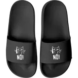 MoonWorks® Lustige Badelatschen mit Katze und Spruch – Witzige Schlappen für Männer Frauen mit Humor – Fun Geschenk für Introvertierte Sarkasmus-Fans Schwarz-schwarz 47 - 47 EU