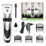 Hundeschermaschine Schermaschine für Hund Katze Leise Profi Tierhaarschneidemaschine Schnurlosen Hundetrimmer Elektrische Wiederaufladbare Haarschneider Dog Clippers, Silver