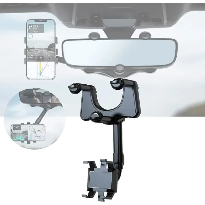 AJW-Support telephone voiture retroviseur Support de téléphone de voiture rotatif et rétractable à 360 °,Support de téléphone [594]