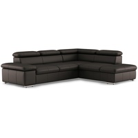 CAVADORE Leder-Schlafsofa Valerie mit Ottomane / Eckcouch mit Schlaffunktion + Kopfteilverstellung / 272 x 73 x 226 / Echtleder Dunkelbraun