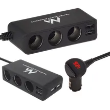 Maclean Brackets Maclean MCE117 Auto Ladegerät Voltmeter Zigarettenanzünder Steckdosen Verteiler 3-Fach Steckdose 4xUSB 4,8A 5V KFZ (Zigarettenanzünder-Verteiler)
