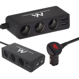 Maclean Brackets Maclean MCE117 Auto Ladegerät Voltmeter Zigarettenanzünder Steckdosen Verteiler 3-Fach Steckdose 4xUSB 4,8A 5V KFZ (Zigarettenanzünder-Verteiler)