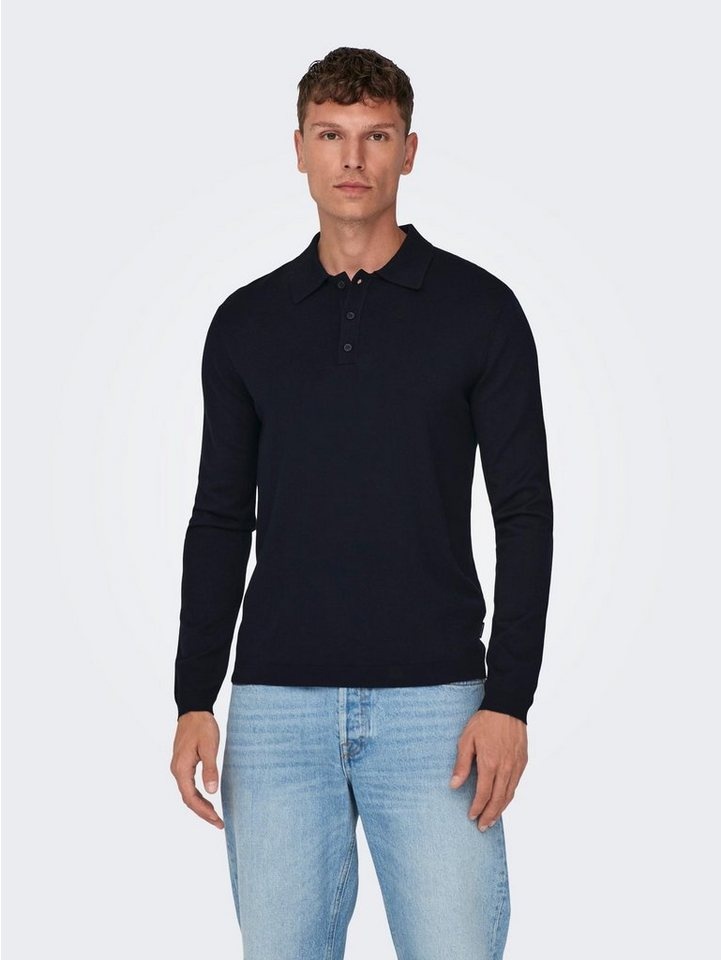 ONLY & SONS Strickpullover Polo Langarm Shirt Basic Pullover ONSWYLER 5426 in Dunkelblau blau L