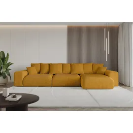 altdecor Ecksofa Cord mit Schlaffunktion 2-Sitzer Senfgelb