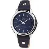 Q&Q Damenuhr mit Kunstlederionsarmband, 3 bar, blau/silberfarben