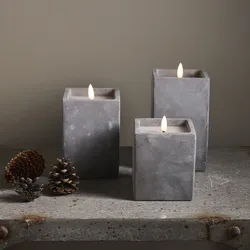 LED Kerze Flamme in Betontoptik - Zement/Echtwachs - flackernde 3D Flamme - Time...
