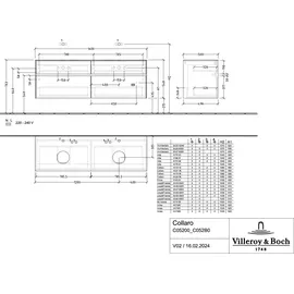Villeroy & Boch Waschbeckenunterschrank Collaro 160 x 54,8 x 50 cm Eiche