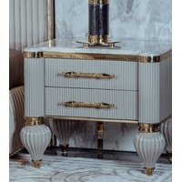 Casa Padrino Beistelltisch »Luxus Art Deco Nachtkommode Grau / Weiß / Gold 64 x 51 x H. 59 cm - Prunkvoller Massivholz Nachttisch mit 2 Schubladen - Art Deco Schlafzimmer & Hotel Möbel - Luxus Kollektion«