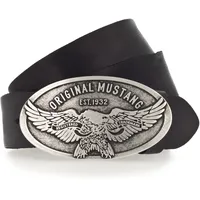 Mustang Koppelgürtel Vintag-Schließe mit Adler, 4 cm, Used-Look, schwarz,