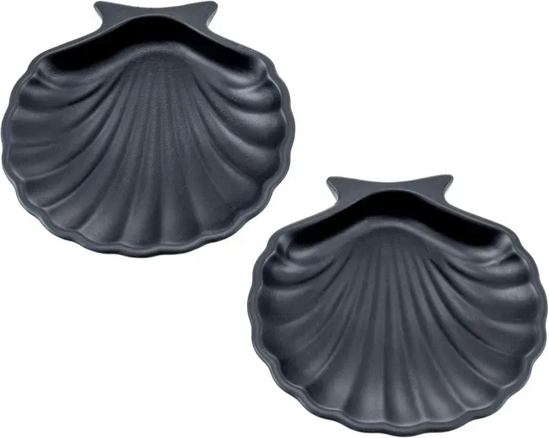 MyGift Set aus 2 schwarzen Muschel-förmigen Schmuck-Organizer-Schalen – Dekorative Ringschale & Aufbewahrung für Ohrringe, Münzen und Accessoires