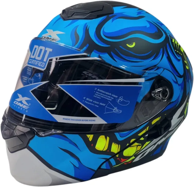 Motorradhelm X-ONE blau mit gelb L Nr. 285