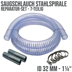 Schlauch Reparatur Set PVC Saugschlauch Stahlspirale Verlängerung 32mm 1 1/4 - ..."
