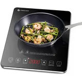 Induktionskochfeld 1 Platte, AMZCHEF Kochplatte Induktion mit ultradünnem Design, 20-Temperaturstufen und 20-Leistungseinstellung, 2000W Induktionskochplatte mit 3-Stunden-Timer, Sicherheitsschloss