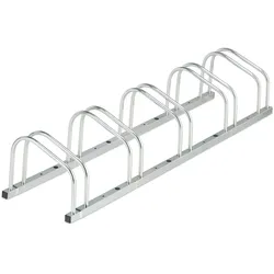 Relaxdays Fahrradständer Boden, für 5 Fahrräder, bis 50 mm Reifenbreite, Metall, Garage, Fahrrad-Aufstellständer, silber